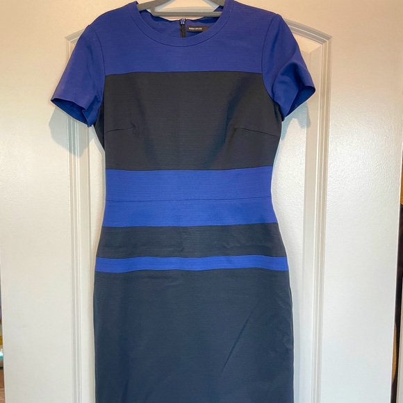 Karen Millen Dresses & Skirts - Karen Millen Dress Womens 8 US Black Blue Colorblock Stripe Ribbed Short Sleeve